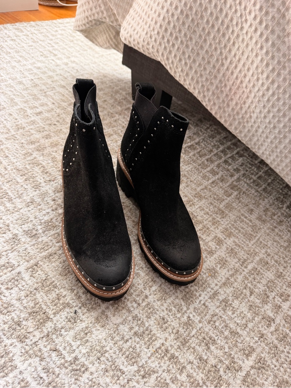 Dolce Vita Black Suede Studded Chelsea Booties - Women's